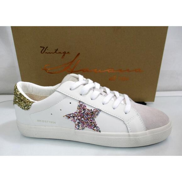 Vintage Havana Shoes - Women's Vintage Havana Cora Lace Up Slip On Star Sneakers White Multi Size 11